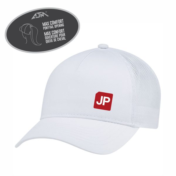Left Rear Hat Ladies Meshback Ponytail Hat - Left panel of hat logo - Imprinted Apparel