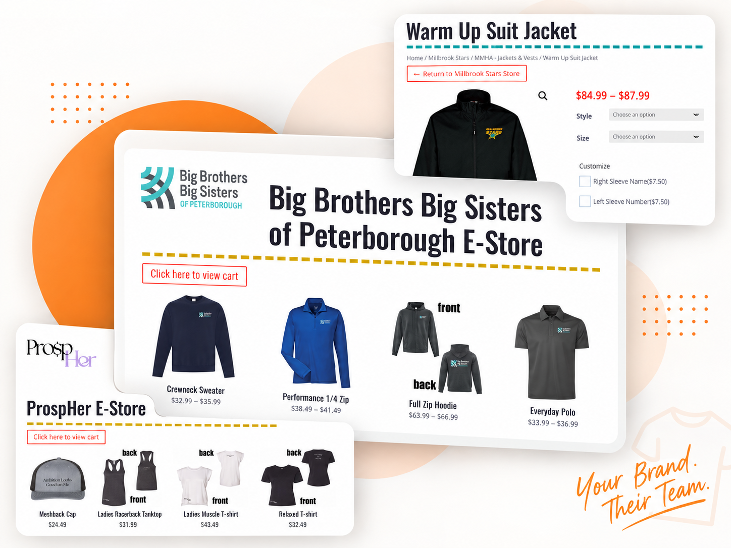 Examples of custom branded E-Stores created by Imprinted Apparel